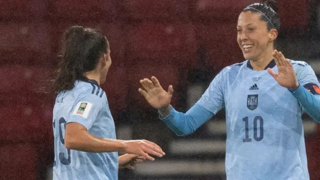 Spain's Jennifer Hermoso (right) scored in either half