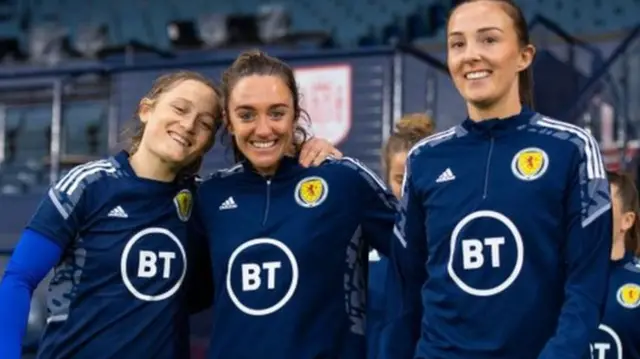 Erin Cuthbert, Lisa Evans and Caroline Weir trained at Hampden this week