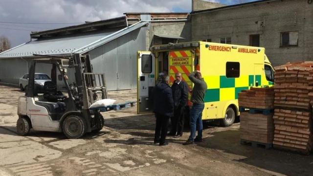 The donated ambulance had been hit by a Russia shell