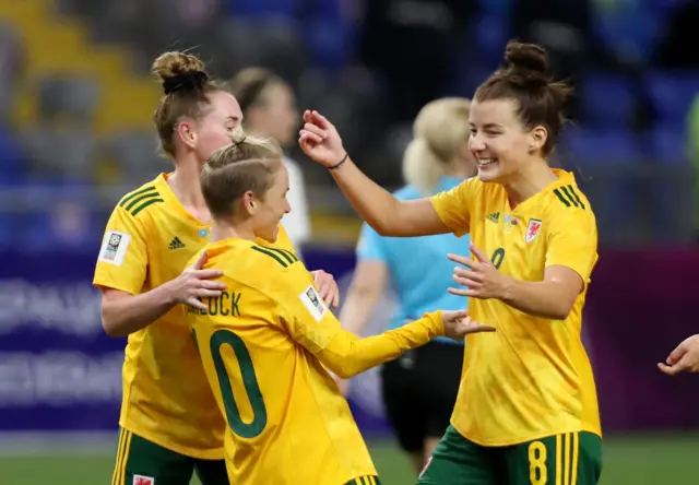 Jess Fishlock celebrates Wales goal