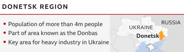 A map showing the Donetsk region in eastern Ukraine