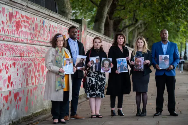 Covid-19 Bereaved Families for Justice Group at the national memorial wall