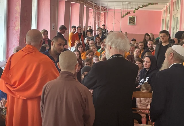 Religious leaders at a converted health centre in Chernivtsi