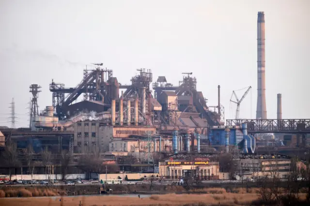 View of Azovstal steel factory in February 2022