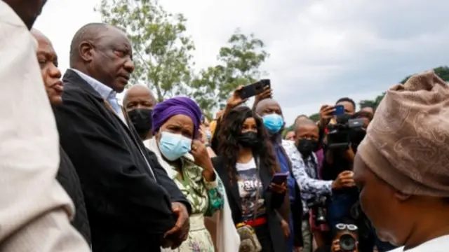 President Cyril Ramaphosa meets people who lost family members during flooding in Clermont, Durban, South Africa - 13 April 2022