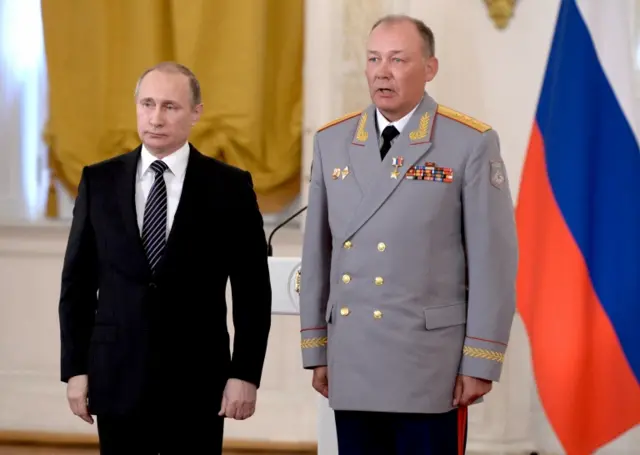 File picture of Russian President Vladimir Putin with Gen Alexander Dvornikov in Moscow, Russia, in March 2016