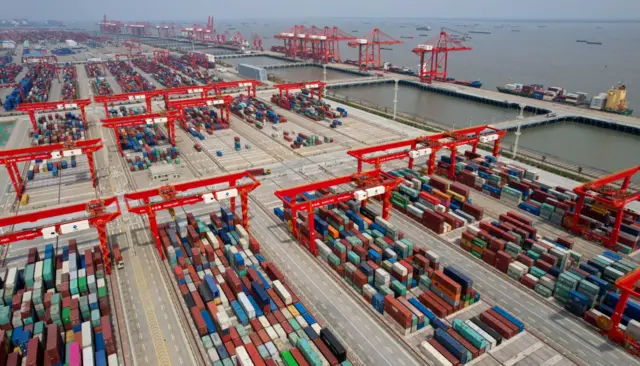 An aerial photo taken of a container terminal of Taicang Port in Suzhou, East China's Jiangsu Province.