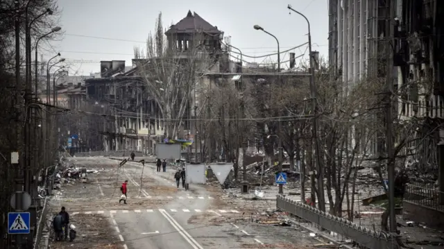 Destroyed street in Mariupol