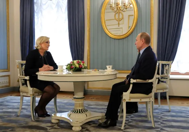 Russia's President Putin hosts Marine Le Pen at the Kremlin in 2017