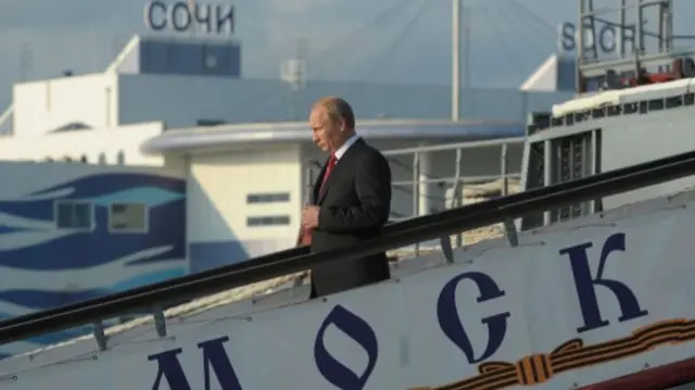 Vladimir Putin on the Moskva at the Black Sea port of Sochi in 2014