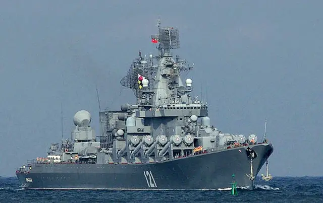 A picture taken on September 10, 2008, shows the Moskva, missile cruiser flagship of Russian Black Sea Fleet