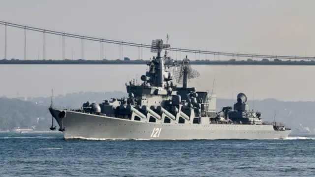 The guided missile cruiser sails through Istanbul in June 2021