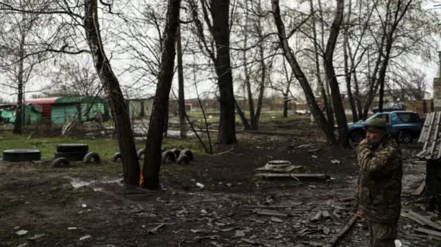 A Ukrainian soldier on patrol