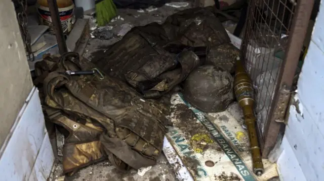 The Ukrainian's ammo stash, including a rocket propelled grenade