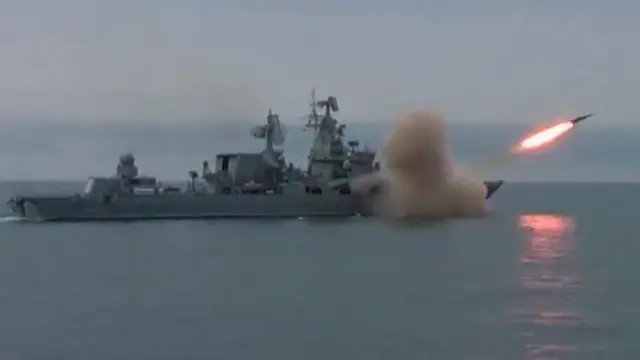 The Moskva firing a missile during an exercise