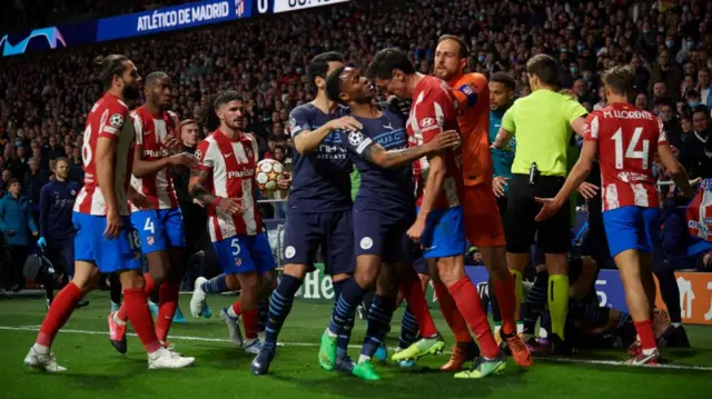 Man City and Atletico Madrid players clash