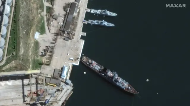 A satellite image of the Moskva at port in Sevastopol, 7 April