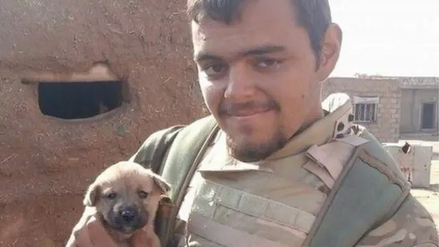 Aiden Aslin, photographed here in Syria, has been fighting alongside the Ukrainian army