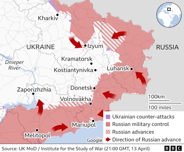 Map showing where Russian troops are targeting in eastern Ukraine