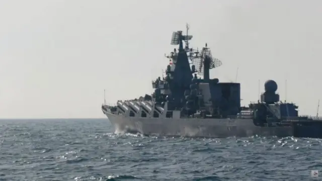 Moskva participating in an exercise in the Black Sea off the coast of Crimea, 18 February 2022