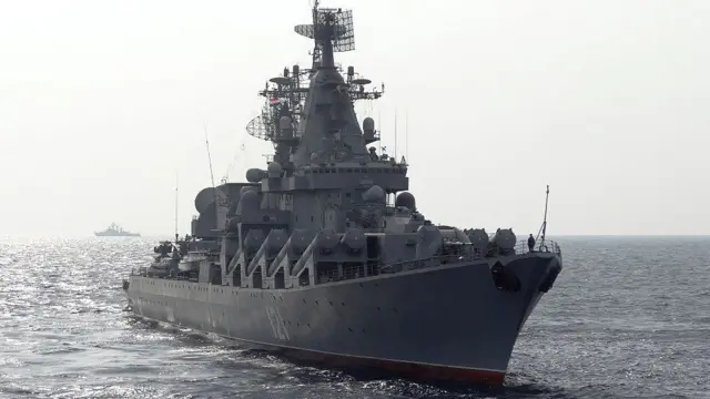 The Moskva patrolling the Mediterranean Sea off the coast of Syria