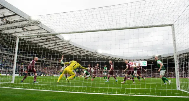 Craig Gordon's stunning save from Ryan Porteous' header kept the score at 2-1 to Hearts