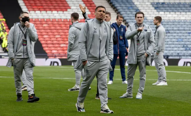 The Rangers players were out for an early walk on the lush Hampden turf