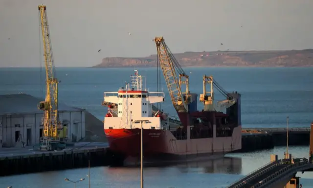 Russian cargo ship Baltic Leader in port of Boulogne, 26 Feb 22