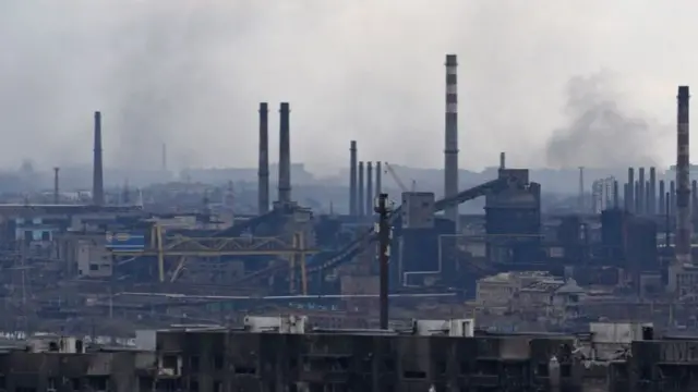 Azovstal iron and steel plant in Mariupol, 4 Apr 22