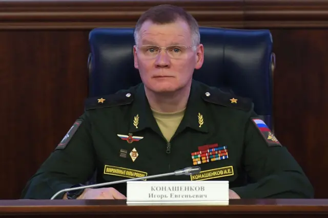 Russian Defence Ministry spokesman Igor Konashenkov attends a briefing on Russian military action in Ukraine, in Moscow on March 25, 2022.