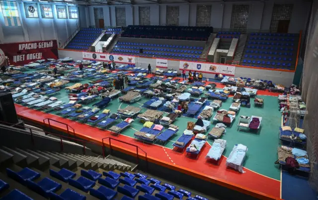 People from the Ukrainian city of Mariupol stay at a temporary centre in Taganrog, Russia