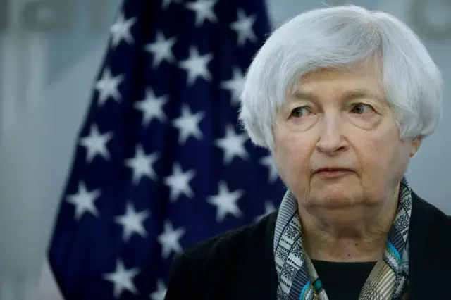 Treasury Secretary Janet Yellen addresses an Atlantic Council Front Page event on 13 April 2022 in Washington, DC.