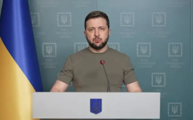 Ukraine's President Zelensky gives a video address on Monday