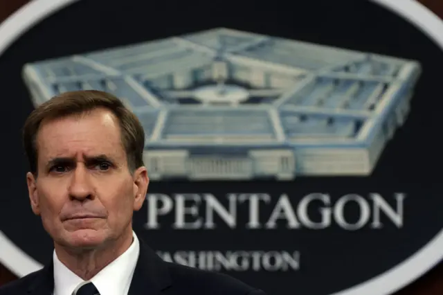 Department of Defense Press Secretary John Kirby participates in a news briefing at the Pentagon