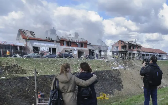 The site of a missile strike on the outskirts of Lviv