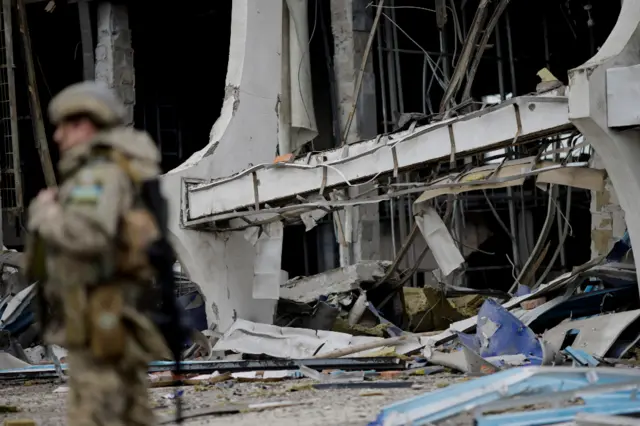 The Ukrainian Mykolaiv international airport, destroyed following shelling