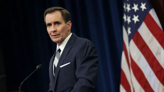 Pentagon Press Secretary John Kirby holds a news briefing at the Pentagon on 19 April 2022 in Arlington, Virginia