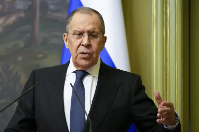 Russian Foreign Minister Sergei Lavrov seen during a press conference in Moscow