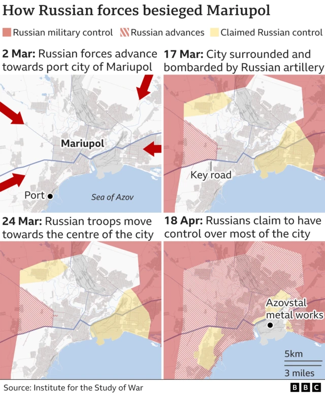 Map showing how Russian forces have beseiged Mariupol