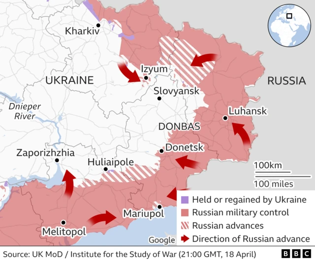 Control map of eastern Ukraine