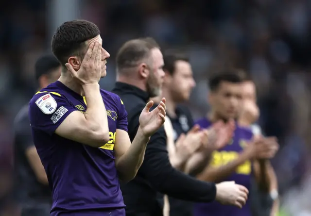 Tom Lawrence and Derby players applaud the fans