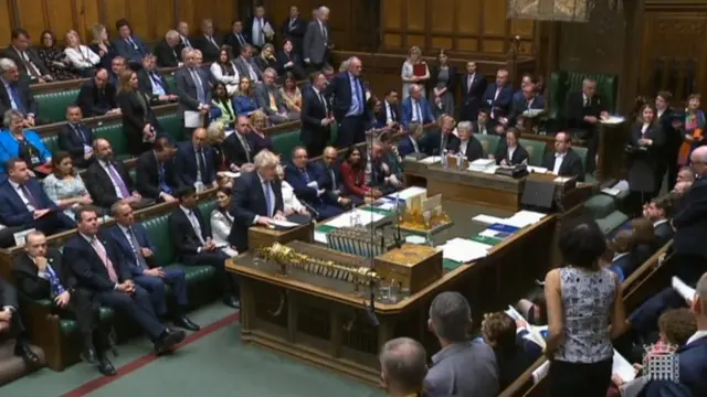 The prime minister addressing the House of Commons