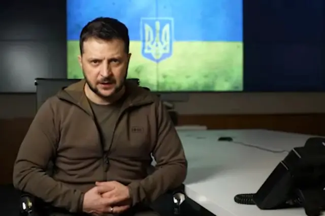 The Ukrainian president gives a video address