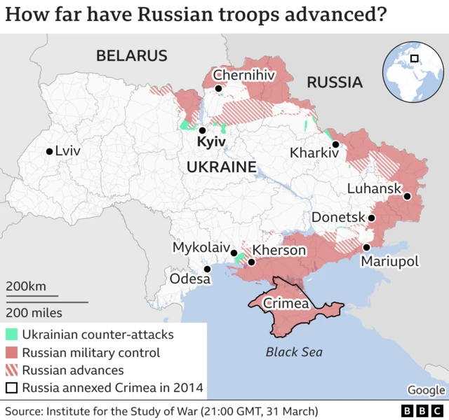 Map showing Russian positions around Ukraine