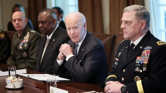 Joe Biden at a meeting with his top defence advisors on Wednesday