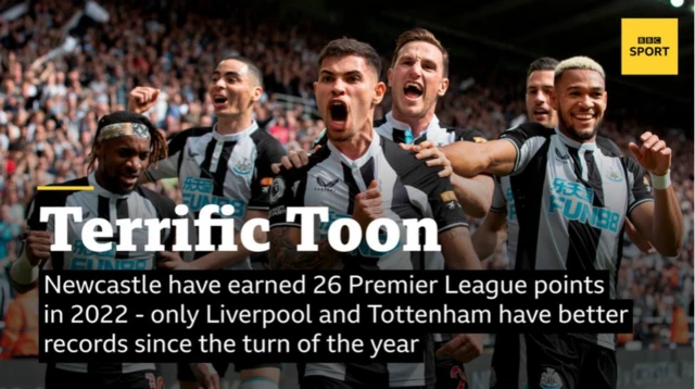 Newcastle have earned 26 league points in 2022