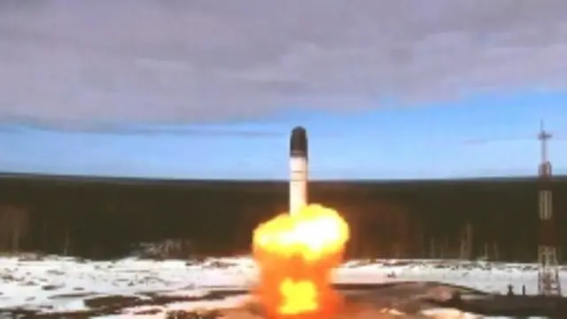 Sarmat missile is launched during a test at Plesetsk cosmodrome