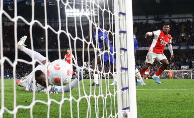 Eddie Nketiah scores against Chelsea