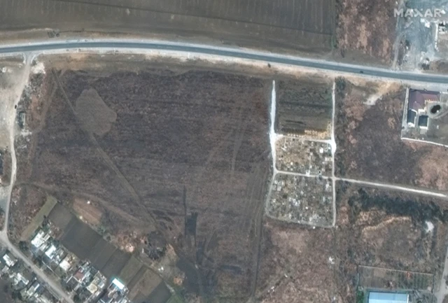 A satellite image of Maxar purportedly showing a mass grave site near Mariupol. Photo published on 21 April 2022