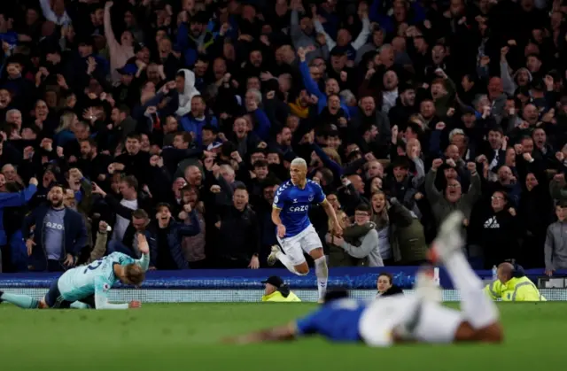 Richarlison celebrates scoring against Leicester